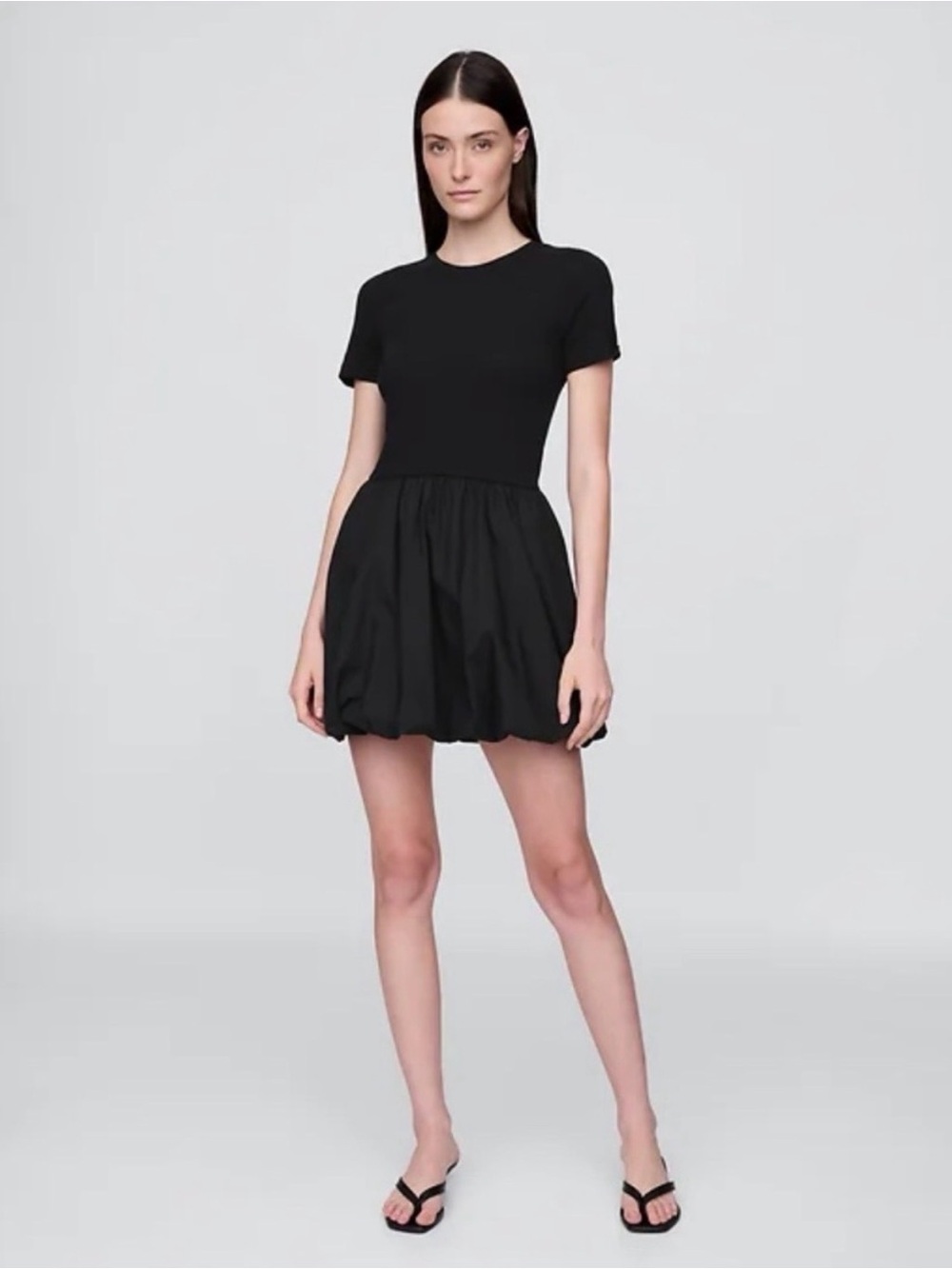 GAP Short Sleeve Bubble Hem Drop Waist Pocketed Black Mini Dress